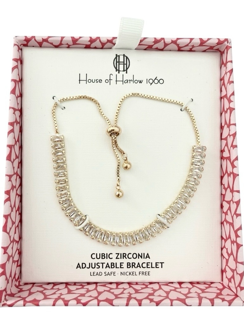 House of Harlow 1960 Gold Tone Cubic Zirconia Baguette Slider Bracelet